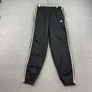 VTG 90s Adidas Mens Sz L Track Pants Black White 3 Stripe Hip‎ Hop Y2K Baggy